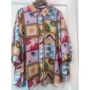 Rose and Olive Floral Patchwork Print Top Womens Size 1X Chiffon Colorful